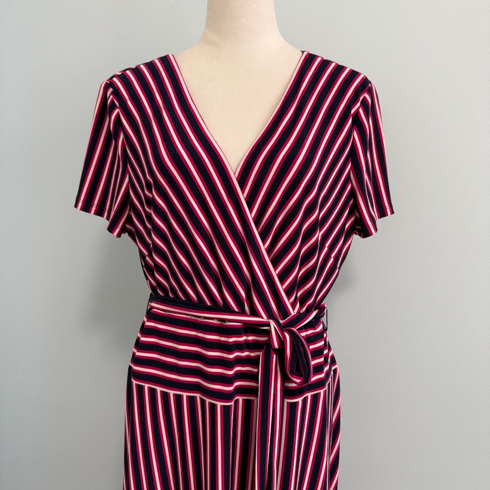 Lauren Ralph Lauren Women’s Multicolored Stripe Flare Short Sleeve Dress Size 16 - Picture 4 of 13